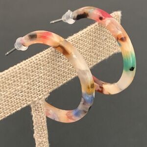 Unique Hand Marbleized Colorful Rainbow Acetate Hoop Sustainably Made Earrings